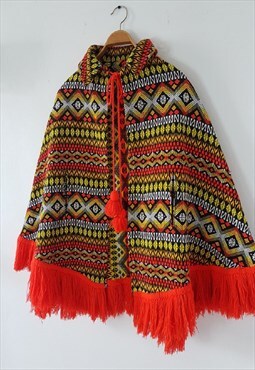 1970s Vintage Festival Poncho, Aztec Knit Poncho