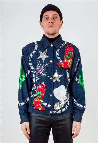 SEQUIN WESTERN DENIM JACKET