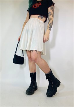 Vintage 90s 00s Y2K Satin Lace White Midi Grunge Sheer Skirt