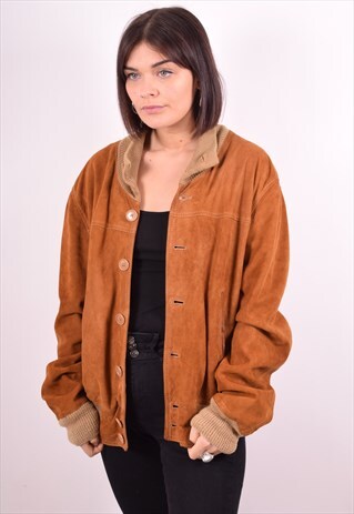 WOMENS VINTAGE SUEDE BOMBER JACKET XL BROWN 90S
