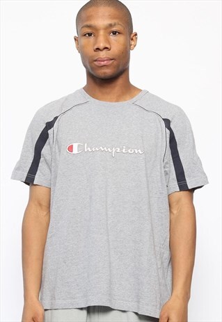 VINTAGE CHAMPION BIG LOGO SPELLOUT T-SHIRT GREY