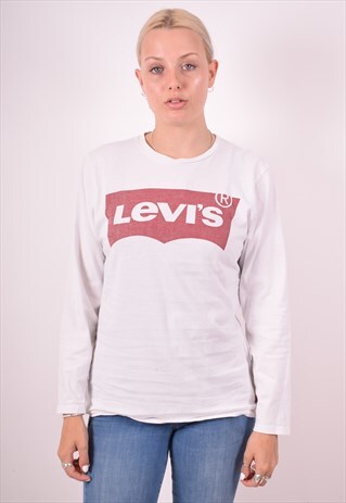 LEVIS WOMENS VINTAGE TOP LONG SLEEVE LARGE WHITE 90S
