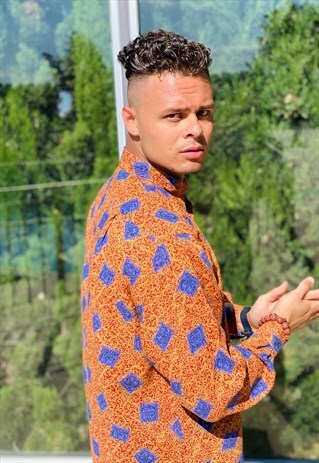 VINTAGE 90'S RED AND PURPLE ABSTRACT PRINTED SHIRT FESTIVAL