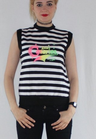 VINTAGE 80'S FESTIVAL HIGH NECK SLEEVELESS STRIPED VEST