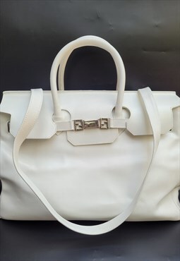 Vintage Large White Leather Shoulder Bag