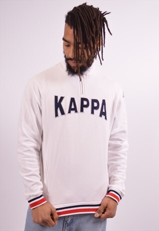 KAPPA MENS VINTAGE SWEATSHIRT JUMPER LARGE WHITE 90S