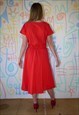 DRESS VINTAGE 80S RED KNEE LENGTH 50S STYLE SIZE 8 - 10
