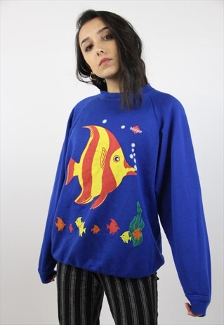 VINTAGE CUTE FISH PRINT 90'S SWEATSHIRT
