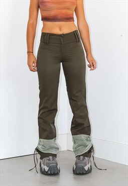 Vintage Y2K Ruched Straight Leg Trousers in Khaki