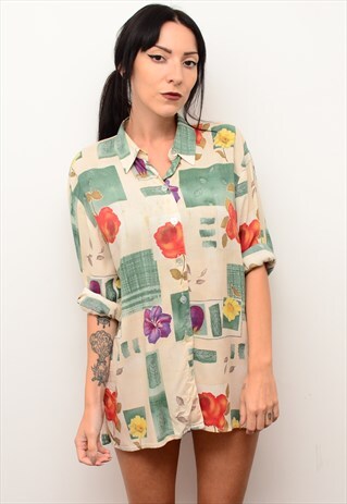 VINTAGE 90'S FLORAL GRUNGE RETRO PATTERNED OVERSIZED SHIRT