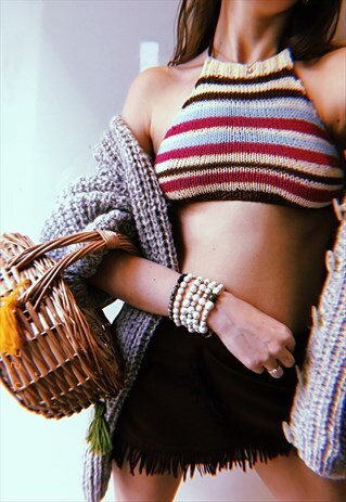 70'S STYLE BOHO FESTIVAL JAZZY CROCHET HALTER CROP TOP