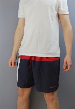 VINTAGE ADIDAS SHORTS IN NAVY WITH EMBROIDERED LOGO, POCKETS
