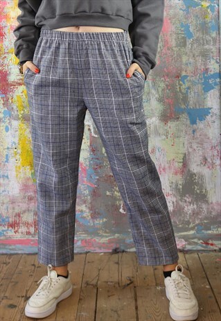 TROUSERS IN GREY CHECK WITH BLUE STRIPE