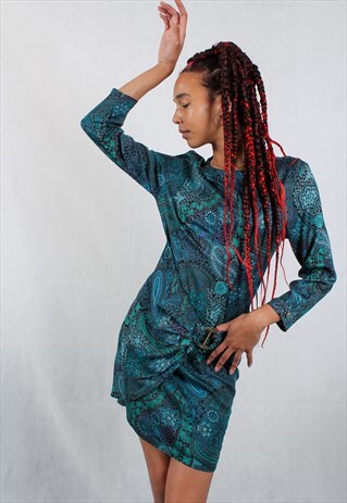 80'S PAISLEY PRINT LONG SLEEVE DRESS