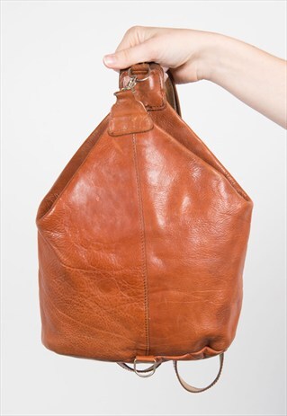 90'S TAN LEATHER BACKPACK RUCKSACK