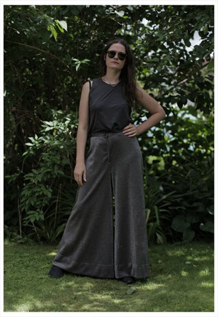VINTAGE 70'S METALIC SILVER WIDE LEG TROUSERS