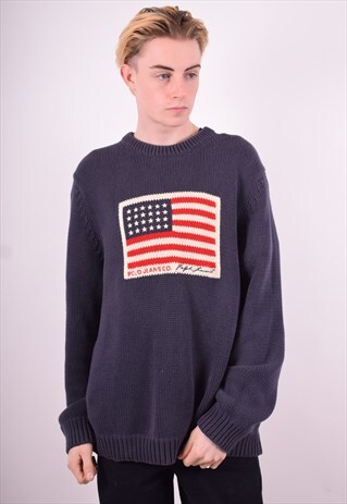 RALPH LAUREN MENS VINTAGE JUMPER SWEATER XL BLUE 90'S
