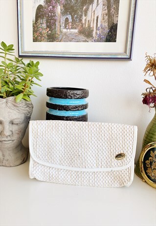 VINTAGE 70S RAFFIA STRAW FIRENZE ENVELOPE CLUTCH PURSE