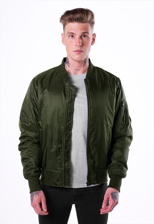 ESSENTIAL BOMBER JACKET - KHAKI OLIVE GREEN/ORANGE