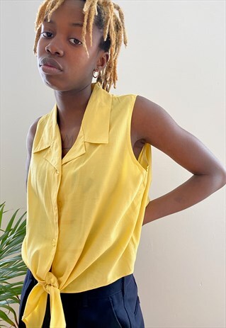 VINTAGE 90S CROP TOP CROPPED TIE BLOUSE SHIRT