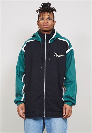 VINTAGE 90'S REEBOK GREEN & BLACK MESH SPORTS JACKET