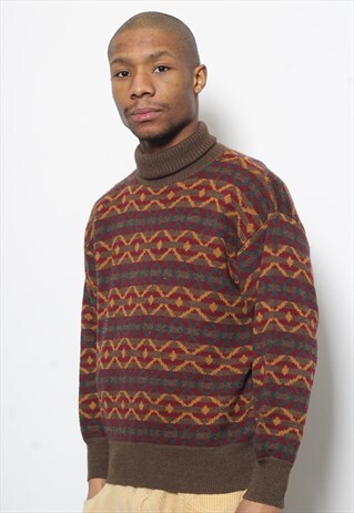 VINTAGE MISSONI TURTLE NECK JUMPER SWEATSHIRT BROWN PATTERN