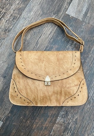 70's Vintage Brown Vinyl Ladies Saddle Shoulder Bag 