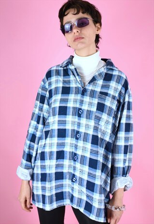 VINTAGE 90S FLANNEL SHIRT IN BLUE WITH CHECK PATTERN
