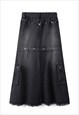 DETACHABLE DENIM SKIRT MAXI UTILITY JEAN SKIRT VINTAGE BLACK