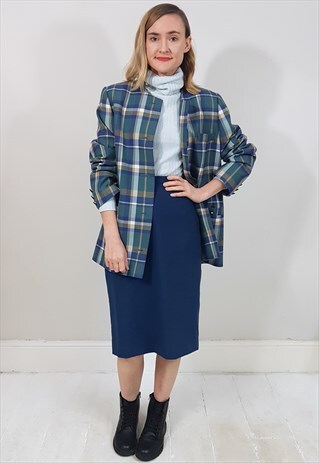 VINTAGE 80'S BLUE AND GREEN CHECKED BUTTON BLAZER