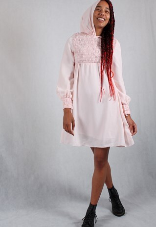 VINTAGE 70'S PALE PINK HOODED DRESS