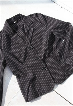Vintage off black/white striped cotton canvas jacket,blazer