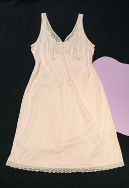 Vintage Slip Dress 70s Sheer Babydoll in Pastel Lace