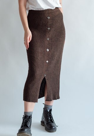 VINTAGE 80S SLIP ON BUTTON UP FRONT SKIRT