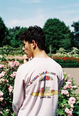 LIGHT PINK LONG SLEEVED T-SHIRT WITH BEACH LIFE DESIGN