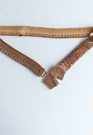 Vintage Y2k Gold Scale Textured Stretchy Metal Buckle Belt