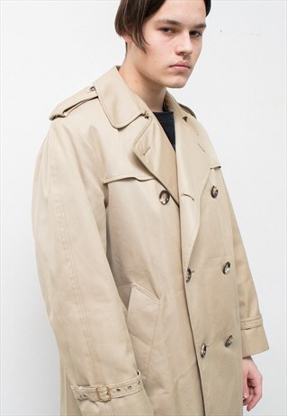 VINTAGE CAMEL TRENCH COAT WITH QUILTED REMOVABLE LINING