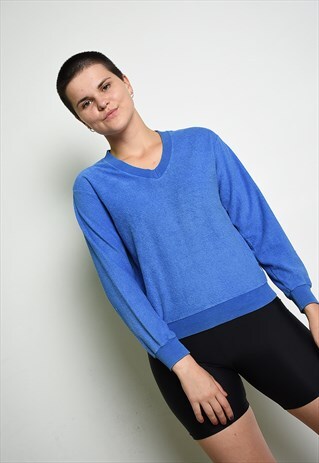 80'S RETRO MINIMALIST SPORTS SWEATSHIRT JUMPER IN BLUE