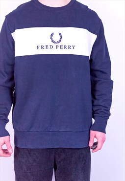 Vintage Fred Perry 1/4 Zip Sweatshirt in Blue Medium
