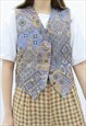 90S VINTAGE MULTICOLOURED ABSTRACT BLUE WAISTCOAT
