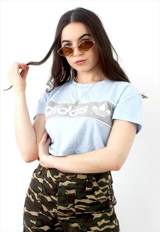 90'S RETRO BLUE & GREY SPELL-OUT CROP TOP