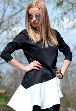 BLACK WHITE TOP / MONOCHROME TOP / ELEGANT TOP / BLACK TUNIC