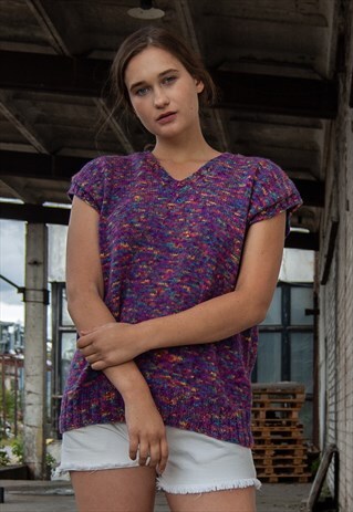 VINTAGE RETRO PURPLE KNITTED OVERSIZED SLEEVELESS TOP