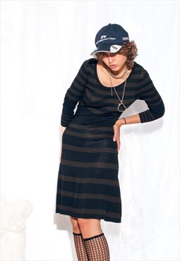 Vintage Y2K Max Studio Knit Dress in Brown Striped