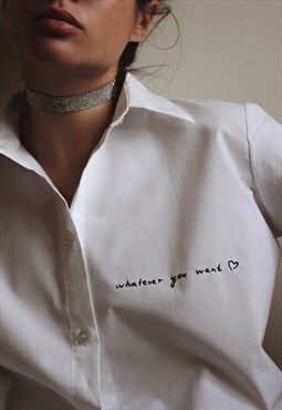 Personalised Hand Embroidered Unisex Shirt in White