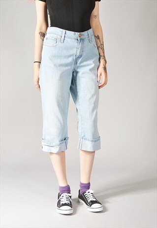 VINTAGE LEVI'S 515 CROPPED ROLL-UP CAPRI JEANS LIGHT BLUE