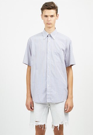 VINTAGE BLUE HUGO BOSS SHORT SLEEVE CHECKERED SHIRT