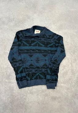 Knitted Jumper Abstract Patterned Grandad Sweater