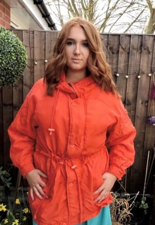 90S OVERSIZED BAGGY ORANGE PARKA STYLE SHELL COAT 