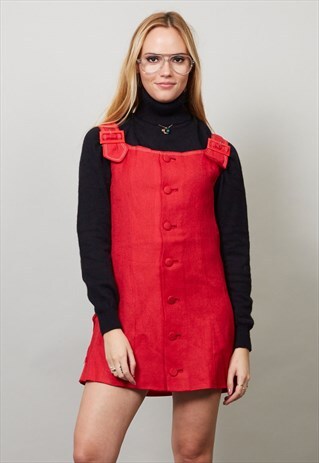 VINTAGE RED 60'S PINAFORE MINI DRESS